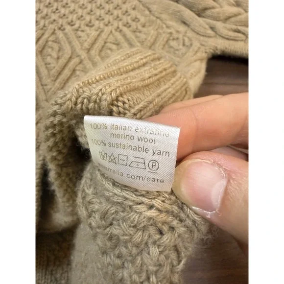 Ami Amalia‎ Cable Knit Sweater Italian Merino WoolBrownWomens Size Medium